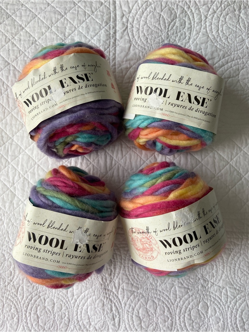 Lion Brand Wool Ease Roving Stripes Lot 4 Skeins in Taffy NEW - Picture 2 of 6